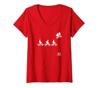 Women's E.T. The Extra-Terrestrial Bike Chase Silhouette V-Neck T-Shirt, Red, XX-Large