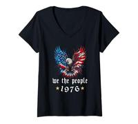 Women's Eagle and Flag 250 Years We The People 1776 250th Birthday V-Neck T-Shirt