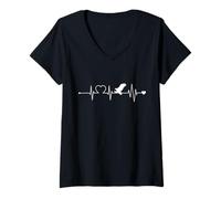 Women's Eagle Heartbeat Bird of Prey ECG Curve V-Neck T-Shirt