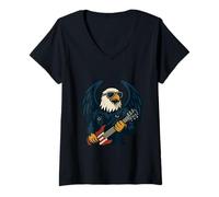 Womens Eagle of Rock American Power and Spirit of Freedom V-Neck T-Shirt