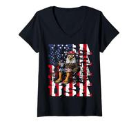 Women's Eagle Patriotic Stars USA V-Neck T-Shirt