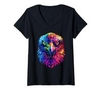 Women's Eagle Pop Art Rainbow Colors Falconer Hunter Bald Eagle V-Neck T-Shirt