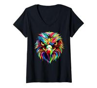 Womens Eagle Pop Art Rainbow Colors Falconer Hunter Bald Eagle V-Neck T-Shirt