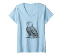 Women's Eagle Sketch Bald Eagles Abstract Scribble Art Minimalist V-Neck T-Shirt