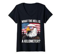 Womens Eagle What The Hell is A Kilometer USA America Patriotic V-Neck T-Shirt