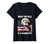 Womens Eagle What The Hell is A Kilometer USA America Patriotic V-Neck T-Shirt