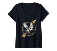 Womens Eagle with Arrow Sagittarius Constellation Wheel V-Neck T-Shirt