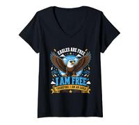 Women's Eagles are Free I Am Free Therefore I Am an Eagle V-Neck T-Shirt