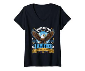 Women's Eagles are Free I Am Free Therefore I Am an Eagle V-Neck T-Shirt