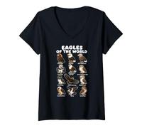 Women's Eagles of The World Bird Chart Golden Bald Harpy Raptor V-Neck T-Shirt