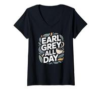 Womens Earl Grey All Day Cozy Tea Time Design V-Neck T-Shirt