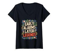 Womens Early Alarms Later Legends - Funny Fisherman V-Neck T-Shirt
