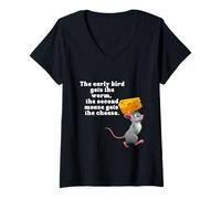 Womens Early Bird Gets The Worm The Second Mouse Gets The Cheese V-Neck T-Shirt