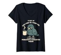 Womens Early Bird Night Owl Permanently Exhausted Pigeon V-Neck T-Shirt