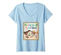 Women's Early Head Start Leopard Print Children On The Beach V-Neck T-Shirt