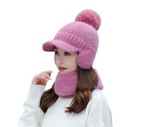 Womens Earmuffs Hat Flocking Thermal Cycling Warm Winter Hat Knitting Winter Hat Camp Baseball Cap (Hot Pink, One Size)