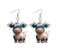 Women's Earrings 2023 Cartoon Cow Earrings Light Gift Acrylic Cute Playful Cartoon Cow White Elephant Gift Cute (1 Pair) (C, One Size)