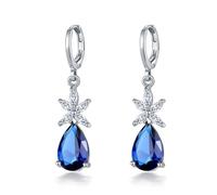 Women'S Earrings, Blue Earrings Dangle Royal Cubic Zirconia Flower Teardrop Pendant for Sister Mother'S Day Jewelry Upgrade