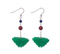 Women's Earrings Chinese Style Hand Diy Dry Blue Butterfly Earrings Earrings Ethnic Style Classic 14K Gold Agate Red Gold Medium long ear cro, LJBLEUSK