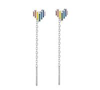 Women's Earrings Cubic Zirconia Dangle Hoop Earrings Ear Nails S925 Sterling Silver Love Rainbow Tassel Long Earrings Stick Heart-shaped Ladies Student Earrings
