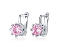 Womens Earrings, Cz Earrings for Women Pink Stud Eight Claw Inlaid Round Aaa Zircon for Wife Valentines Day Jewelry Upgrade