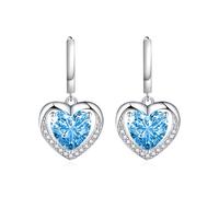 Womens Earrings, Cz Hoop Earrings for Women Blue Sweet Style Double Heart 25X13.3mm for Sister Mother'S Day Jewelry Popular