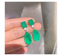 Women's Earrings Earrings 925 Sterling Silver Emerald Gemstone Big Drop Earrings Women Cocktail Party Fine Jewelry Gift Girls Mother Daughter (Color : Gold)
