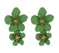 Women's Earrings Elegant Large Metal Double Luster Flower Earrings Statement Dangle Drop Flowers Wedding For Women Girls Teens Anniversary Friendship Exquisite Jewelry Gifts (Green, One Size)