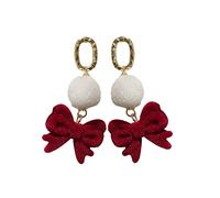 Women's Earrings Festive Red Series Earrings Women's Wine Red Year Cute Bowknot (B, One Size)