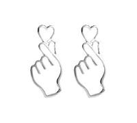 Women's Earrings Finger Heart Stud Earrings Minimalist Stud Jewelry Dainty Hollow Hand And Pendant Cute Silver Jewelry (Silver, One Size)