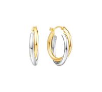 Womens Earrings Hoops, Women 18K Yellow Gold & 18K White Gold Bicolor Double Circles Twisted Hoop Earrings
