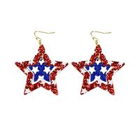 Women's Earrings Independence Day Earrings Red White And Blue Five Pointed Star Exaggerated Geometric European And Holiday (Red, One Size)