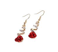 Women's Earrings Red Rose Drop Rhinestone Spiral Dangle Hook Earrings Personality Temperament Rose Flower Fashion (Gold, One Size)