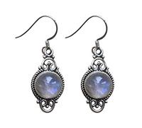 Women's Earrings Retro Water Drop Moon Stone Alloy Earrings Small Pear Shaped Hollow Out Accessories (Silver, One Size)