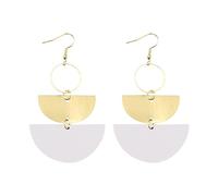Women's Earrings Stacked Half Moon Earrings Reversible Geometric Metal Round Drop Statement (D, One Size)