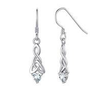 Womens Earrings Sterling Silver Celtic Knot Birthstone Ear Drop Dainty Silver April Diamond Gemstone Dangle Earrings Fish Hook