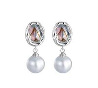 Womens Earrings, Sterling Silver Drop Earrings Grey Dangle Pearl Pearl 29X11mm for Wife New Year Jewelry Classic