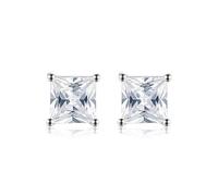 Women'S Earrings, Stud Earrings 925 Sterling Silver Silver 4X4mm Princess Square Cubic Zirconia 4X4mm for Aunt Fathers Day Jewelry Upgrade