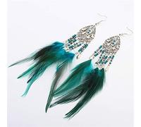 Women's Earrings, Stud Earrings Stylish Beizhu Earrings Vintage Feather Tassel Earrings Hollow Drops National Wind Ear Jewelry/Green,Women
