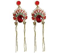 Women's Earrings, Stud Earrings Stylish Simplicity S925 Sterling Silver Retro Chinese Style Earrings Beijing Opera Long Tassels Face Earrings Red Ear Clips/Stud Earring,Women