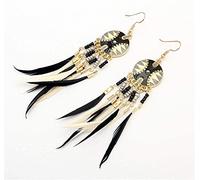 Women's Earrings, Stud Earrings Vintage Feather Earrings Disc Tassel Earrings Dance Clothing Accessories Ethnic Wind Earrings Dream Catcher/Black,Women