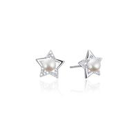 Womens Earrings Studs, Sterling Silver Earrings Studs Silver Pearl and Cubic Zirconia on the Hollow Out Star 11.8X11.2mm Aunt Birthday Upgrade
