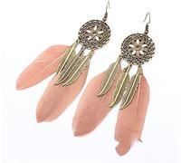 Women's Earrings, Stylish Feather Retro Dream Catcher Jewelry Europe and The United States Long National Wind Handmade Leaves Tassel Earrings/Light Pink,Women