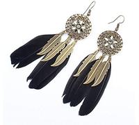 Women's Earrings, Stylish Feather Retro Dream Catcher Jewelry Europe and The United States Long National Wind Handmade Leaves Tassel Earrings/Black,Women