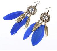 Women's Earrings, Stylish Feather Retro Dream Catcher Jewelry Europe and The United States Long National Wind Handmade Leaves Tassel Earrings/Blue,Women