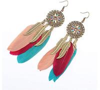 Women's Earrings, Stylish Feather Retro Dream Catcher Jewelry Europe and The United States Long National Wind Handmade Leaves Tassel Earrings/Colorful,Women