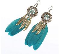 Women's Earrings, Stylish Feather Retro Dream Catcher Jewelry Europe and The United States Long National Wind Handmade Leaves Tassel Earrings/Green,Women