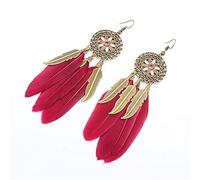 Women's Earrings, Stylish Feather Retro Dream Catcher Jewelry Europe and The United States Long National Wind Handmade Leaves Tassel Earrings/Red,Women