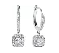 Womens Earrings Trendy, Mini Hoop Earrings for Women with Dangle Pendant with 0.3ct Princess-Shape Created Diamond 18K White Gold
