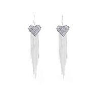 Women's Earrings with Heart Pendant and Long Tassels with Rhinestones Dangle Earrings Linear Earrings Silver Elegant and PopularDurability